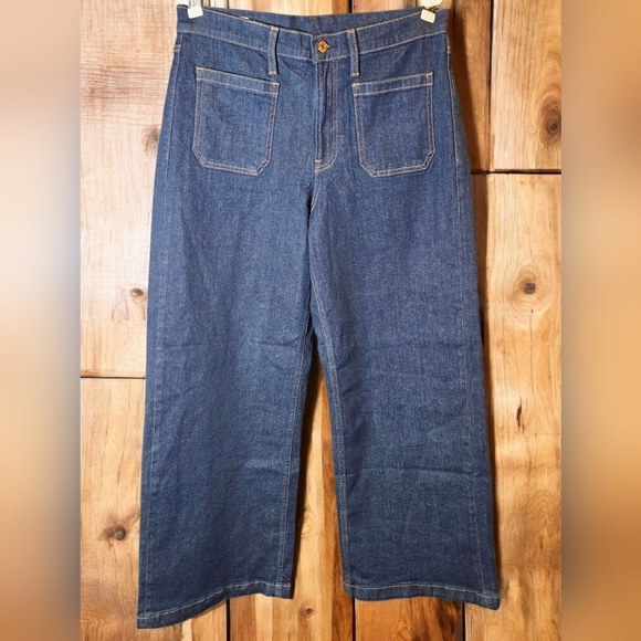 GAP Women's Fashion Forward Wide Leg Front Pocket Dark Rinse Jeans SIZE 14S - Picture 1 of 6
